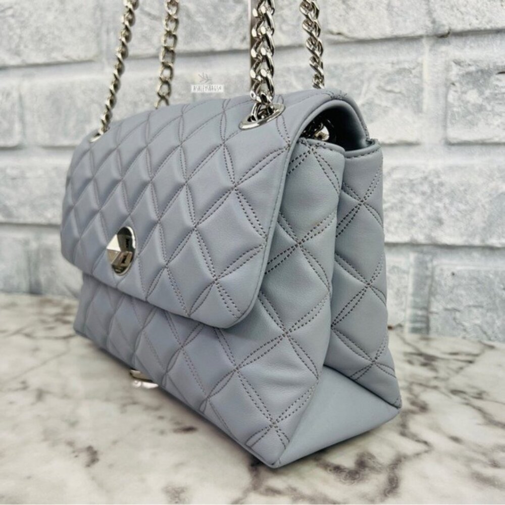 Kate Spade Natalia Quilted Leather Medium Flap Crossbody In Brushed Steel - Picture 4 of 12